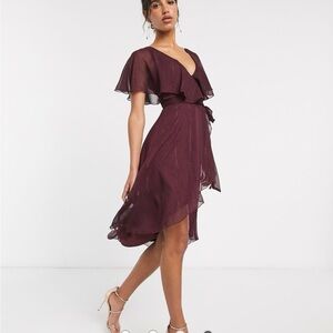 ASOS Plum High-Low Wrap Dress with Flutter Sleeves
